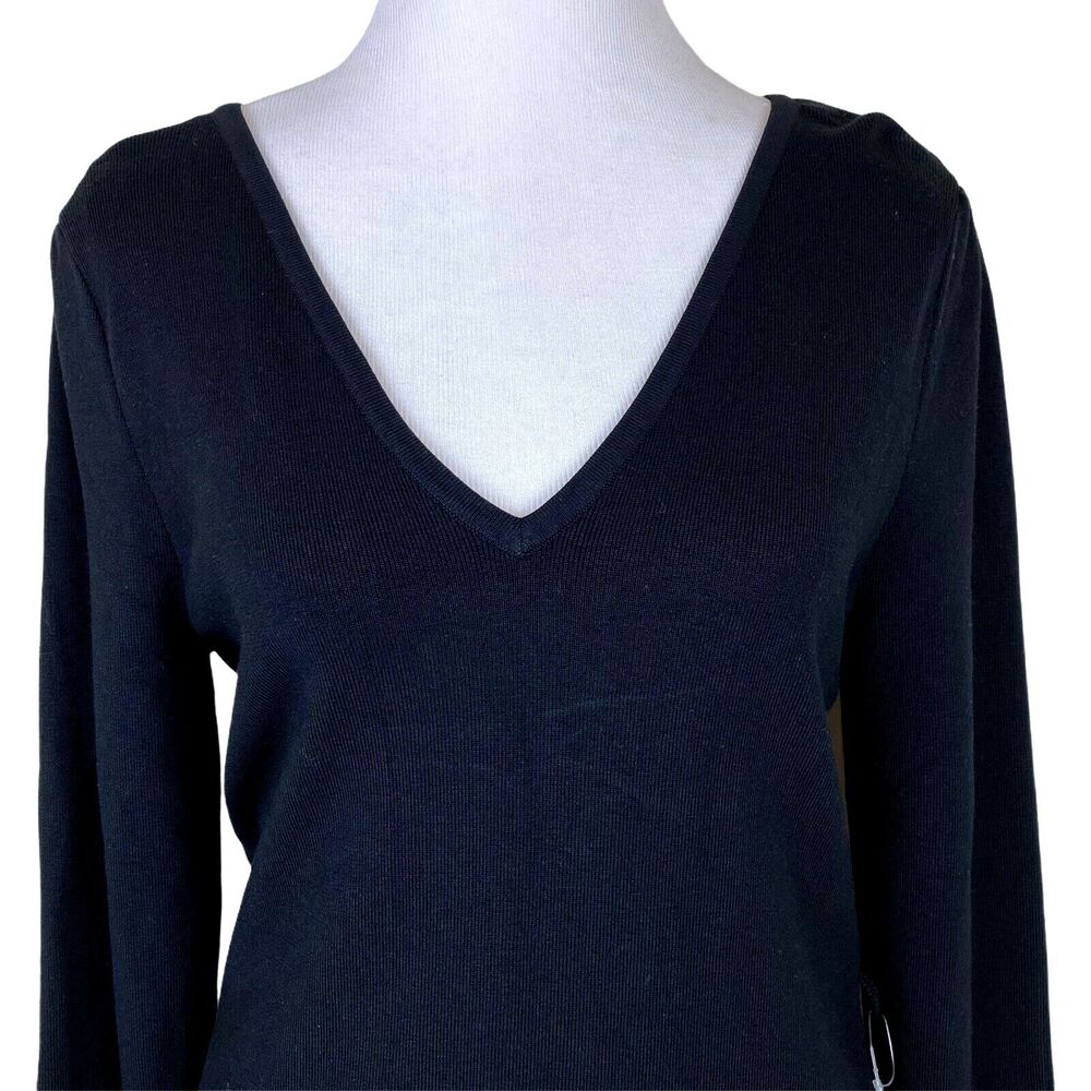 INC International Concepts Black Tunic Sweater Large V-Neck Long Sleeve No Belt - Picture 6 of 11